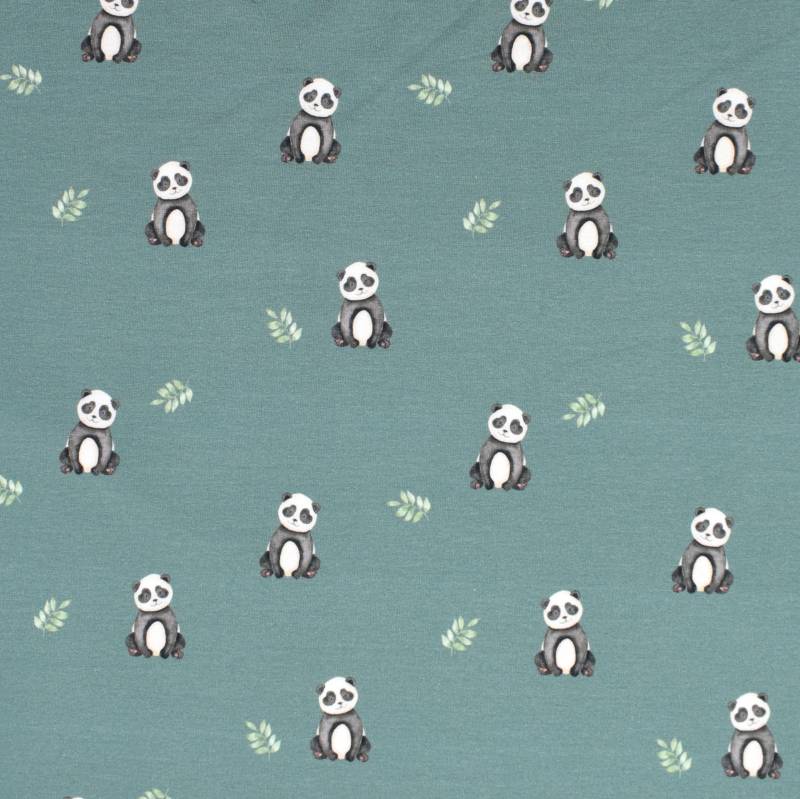 Bio French Terry Pandabär, graugrün Bio French Terry Pandabär, graugrün von Stoffe Hemmers