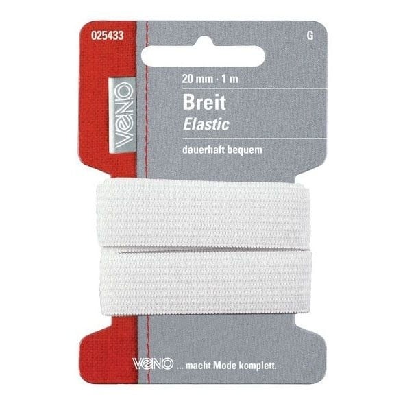 Breit-Gummiband, 1 m, 20 mm breit, weiss von Stoffe Hemmers