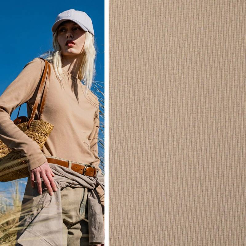 Bündchenstoff gerippt Fibre Mood, hellbraun von Stoffe Hemmers