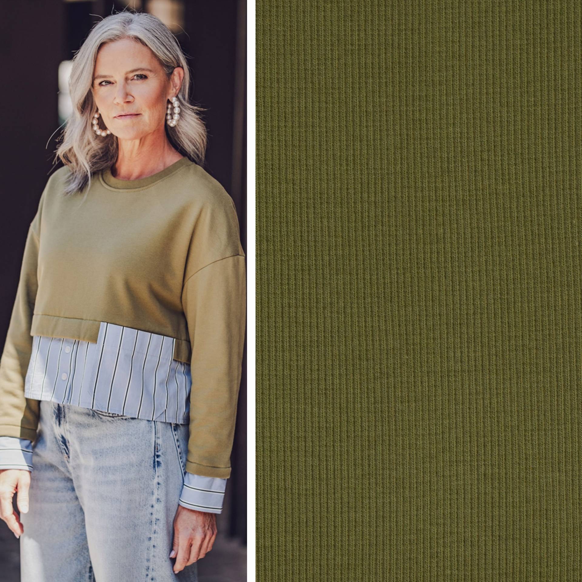 Bündchenstoff gerippt Fibre Mood, olivgrün Bündchenstoff gerippt Fibre Mood, olivgrün von Stoffe Hemmers