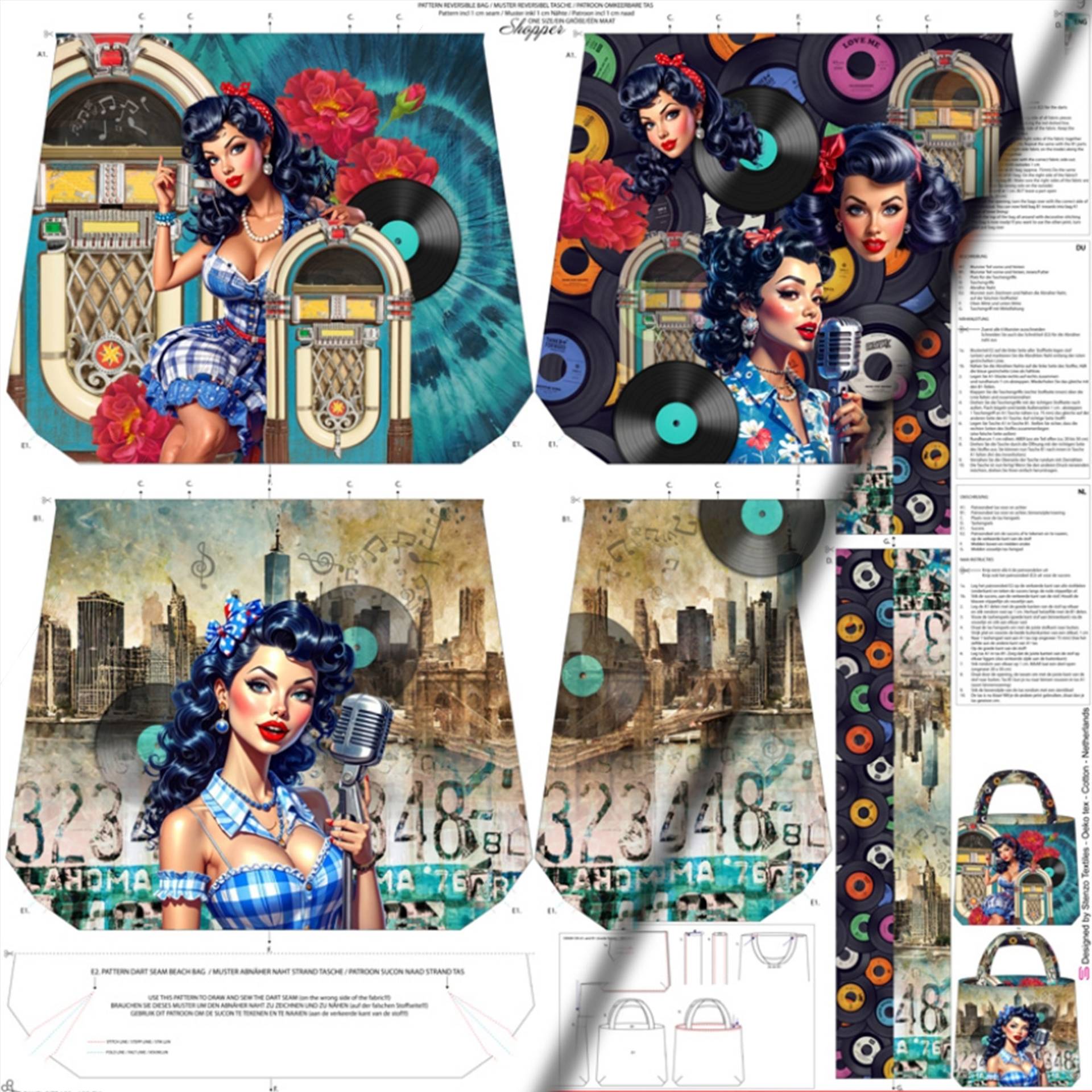 Canvas Taschenpanel Music Girl 125 x 150 cm von Stoffe Hemmers