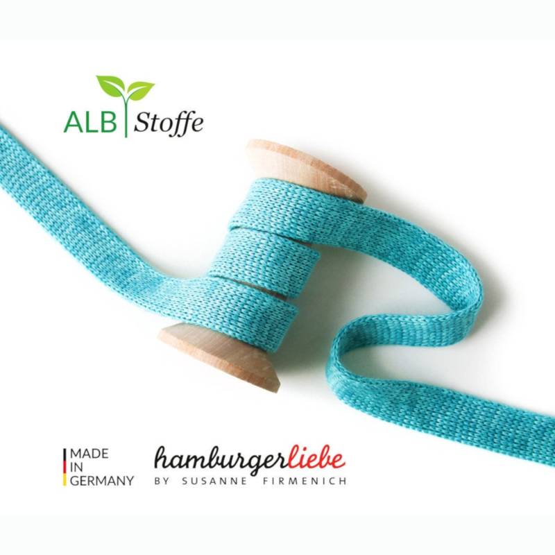 Cord Me Albstoffe Bliss Flachkordeln Mélange  2 cm, petrol - türkis von Stoffe Hemmers