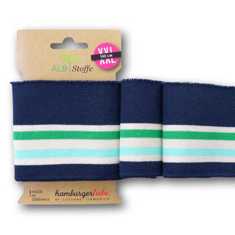 Cuff me College Albstoffe Hamburger Liebe Shine Bio Bündchen XXL, dunkelblau - türkis Cuff me College Albstoffe Hamburger Liebe Shine Bio Bündchen XXL, dunkelblau - türkis von Stoffe Hemmers
