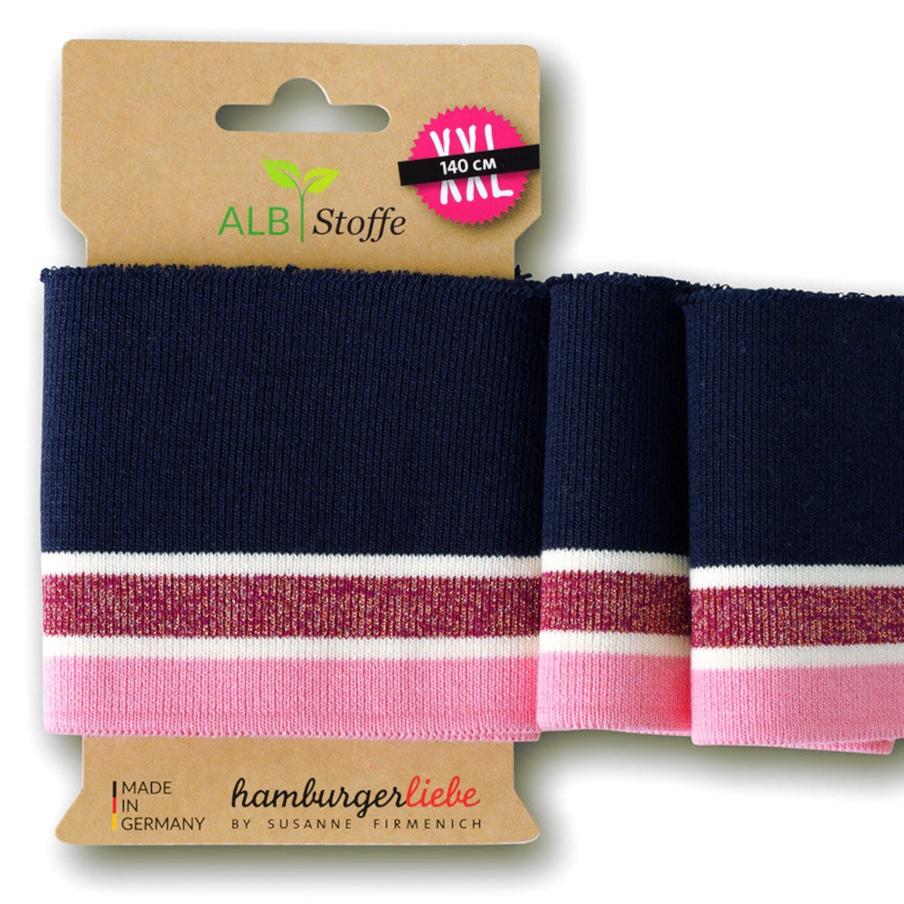 Cuff me Glam Albstoffe Hamburger Liebe Glossy Bio Bündchen XXL, marine- rosa Cuff me Glam Albstoffe Hamburger Liebe Glossy Bio Bündchen XXL, marine- rosa von Stoffe Hemmers