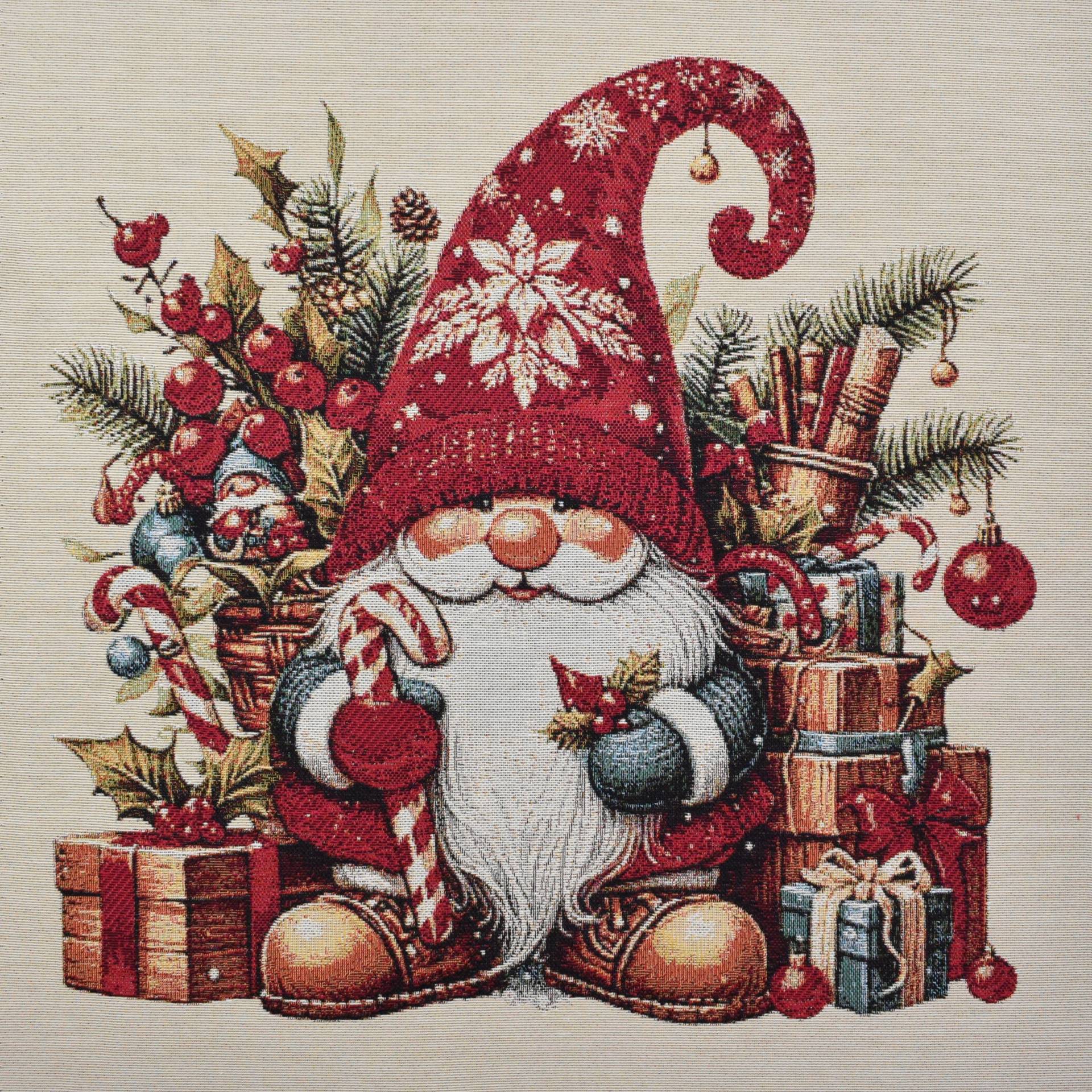 Dekostoff Gobelinstoff Happy Santa Panel, 46 x 46 cm von Stoffe Hemmers