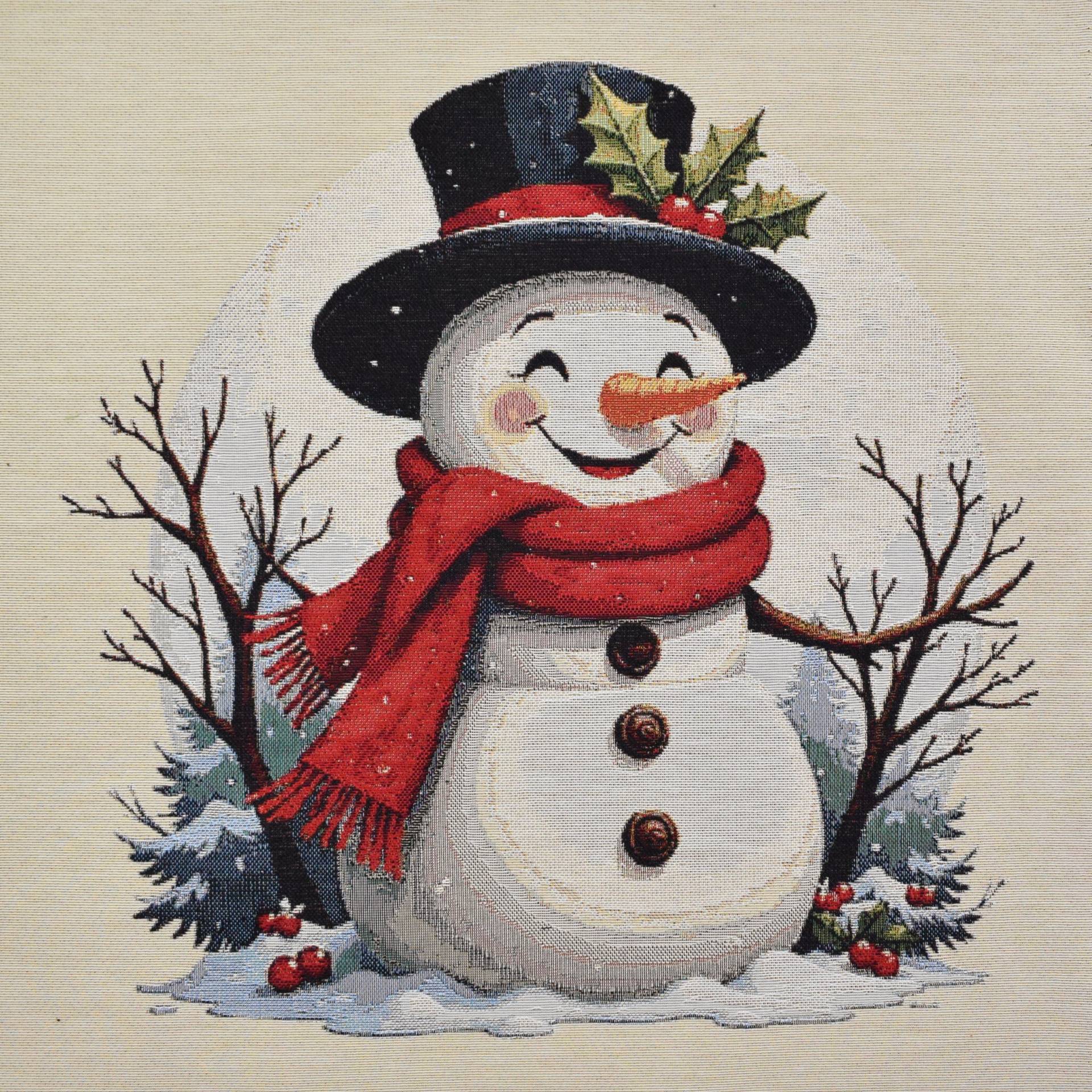Dekostoff Gobelinstoff Happy Snowman Panel, 46 x 46 cm von Stoffe Hemmers