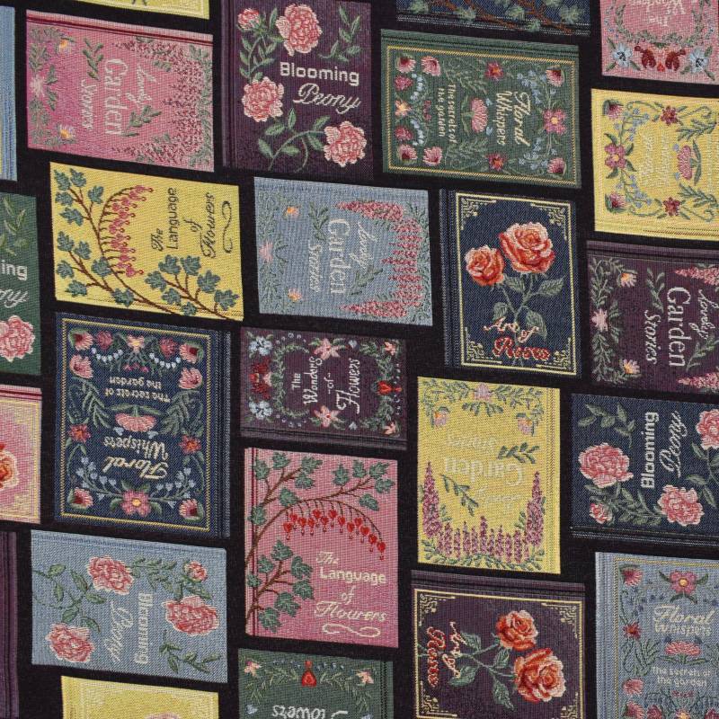 Dekostoff Gobelinstoff Library Book Cover, schwarz von Stoffe Hemmers