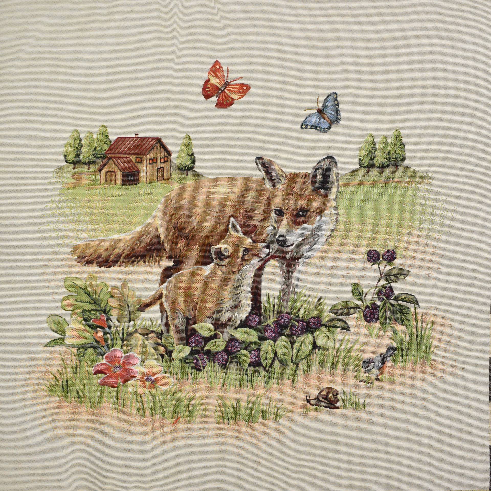 Dekostoff Gobelinstoff Panel Fox Family, 46 x 46 cm von Stoffe Hemmers