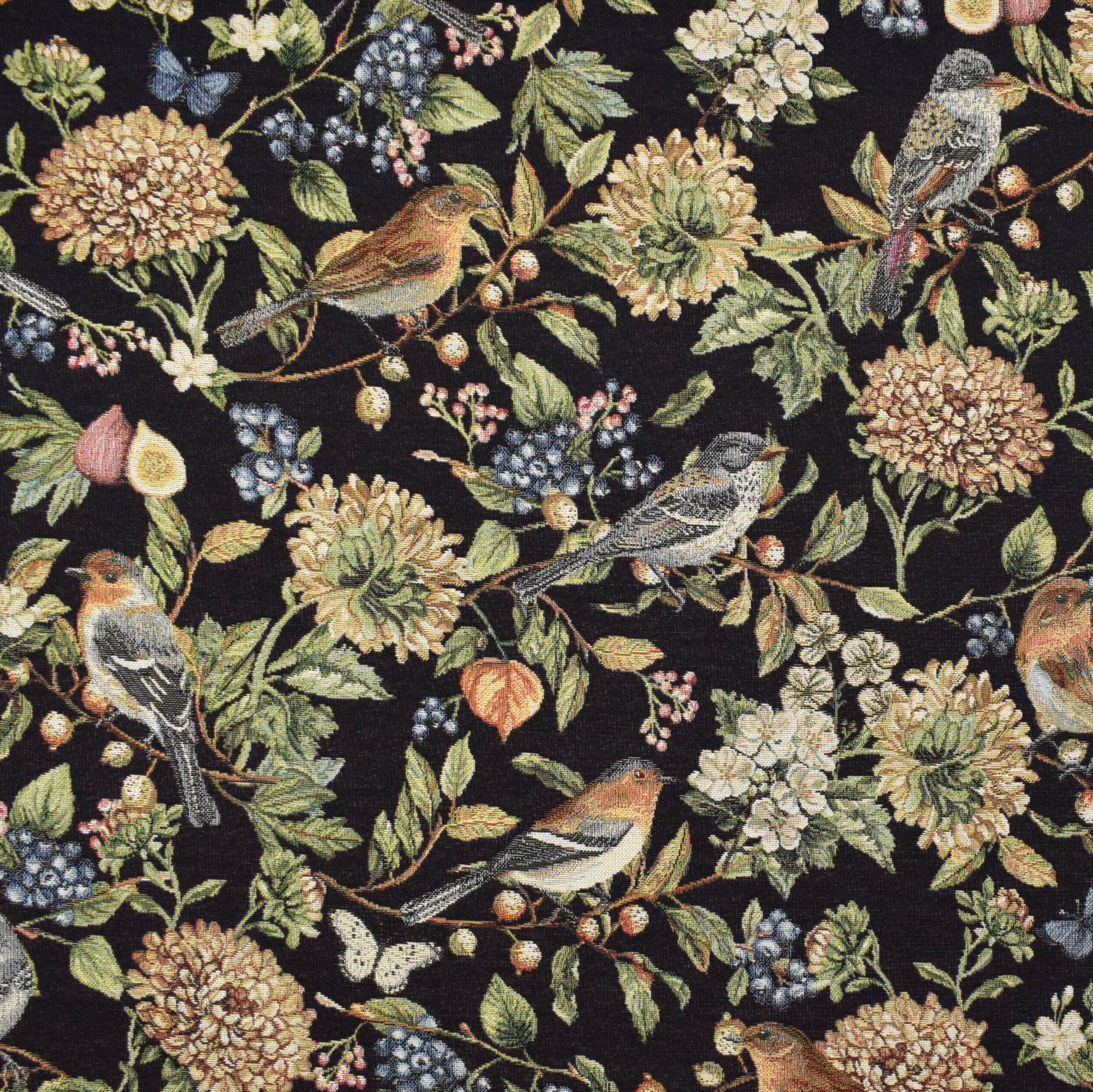 Dekostoff Gobelinstoff Paradise Bird Flora, schwarz Dekostoff Gobelinstoff Paradise Bird Flora, schwarz von Stoffe Hemmers