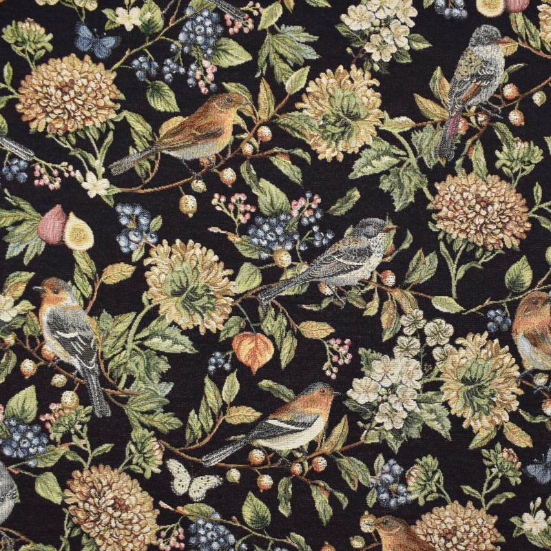 Dekostoff Gobelinstoff Paradise Bird Flora, schwarz Dekostoff Gobelinstoff Paradise Bird Flora, schwarz von Stoffe Hemmers