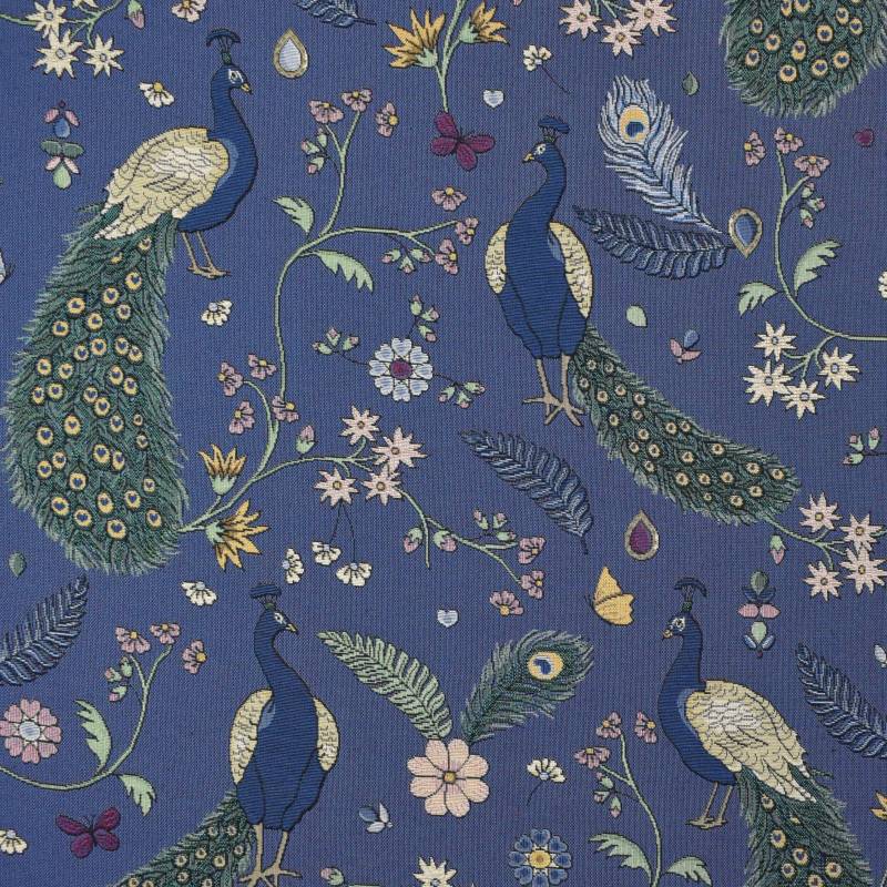 Dekostoff Gobelinstoff Peacock Garden, blau Dekostoff Gobelinstoff Peacock Garden, blau von Stoffe Hemmers