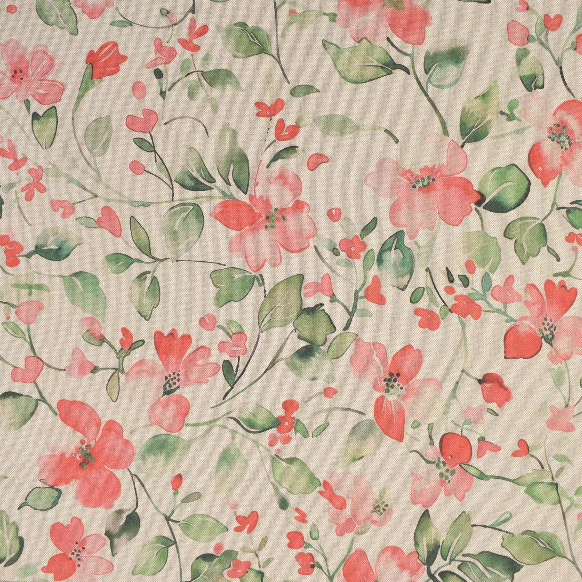 Dekostoff Halbpanama Blumenranken, beige von Stoffe Hemmers