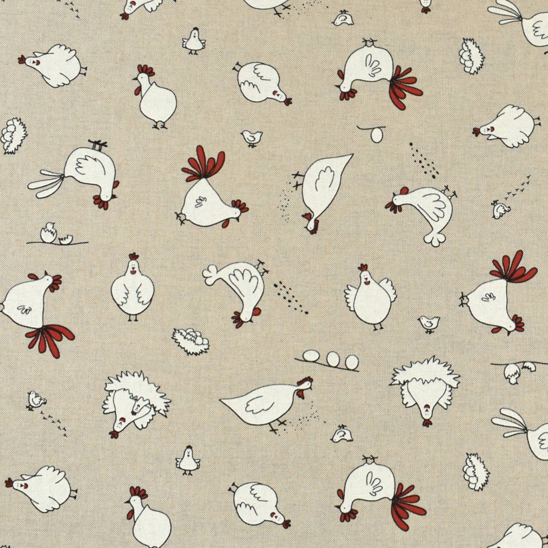 Dekostoff Halbpanama Chicken Family, natur Dekostoff Halbpanama Chicken Family, natur von Stoffe Hemmers