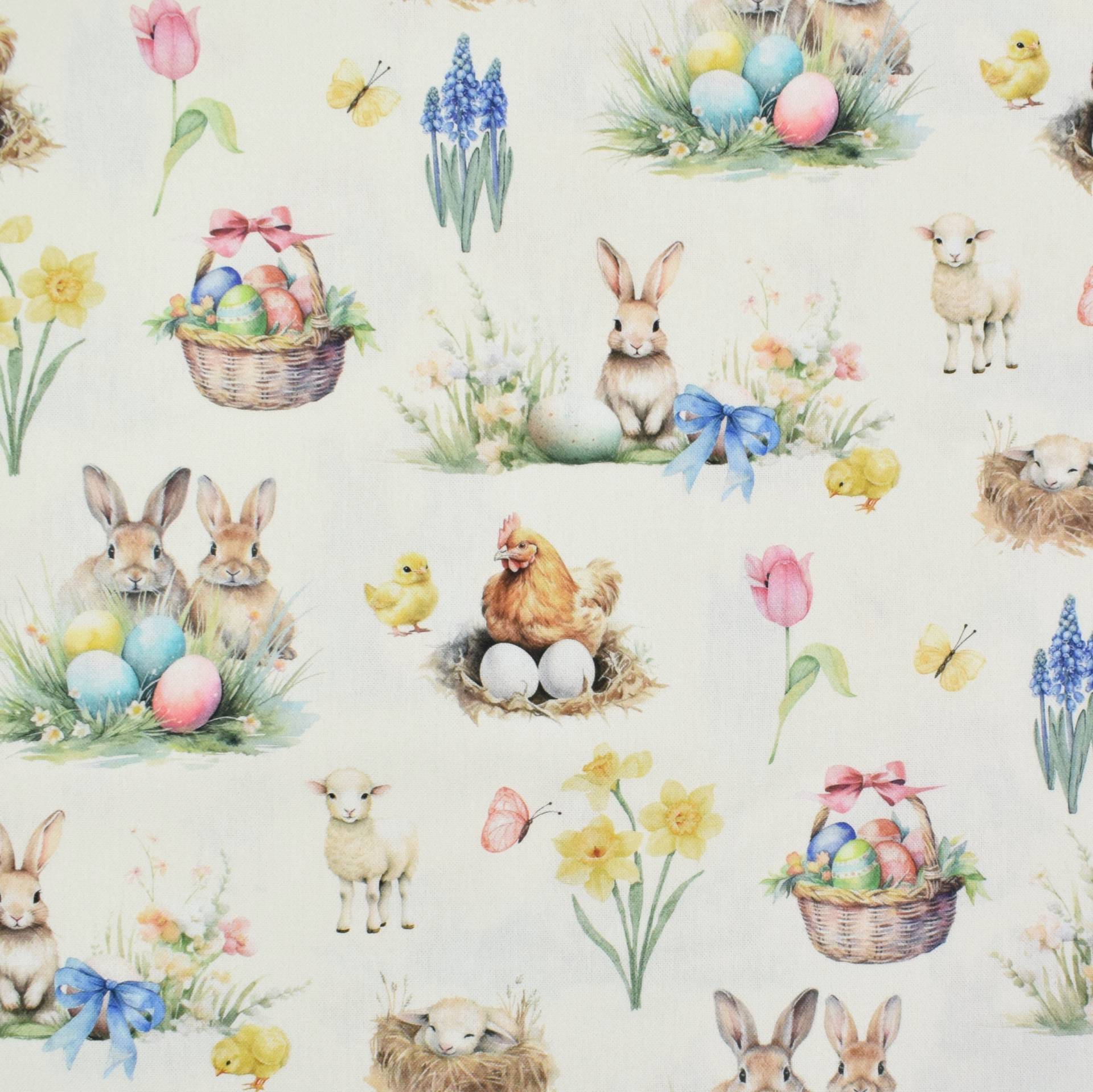 Dekostoff Halbpanama Easter Garden, wollweiß von Stoffe Hemmers