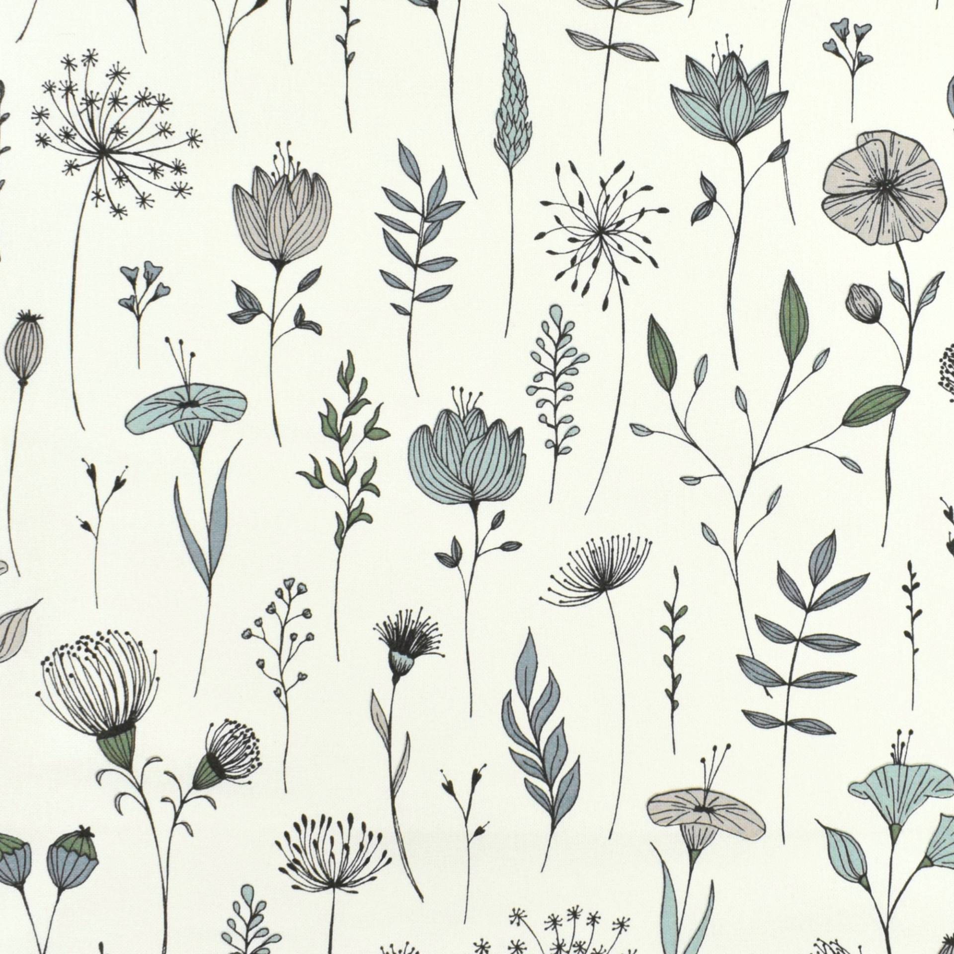 Dekostoff Halbpanama Feldblumen, wollweiss Dekostoff Halbpanama Feldblumen, wollweiss von Stoffe Hemmers