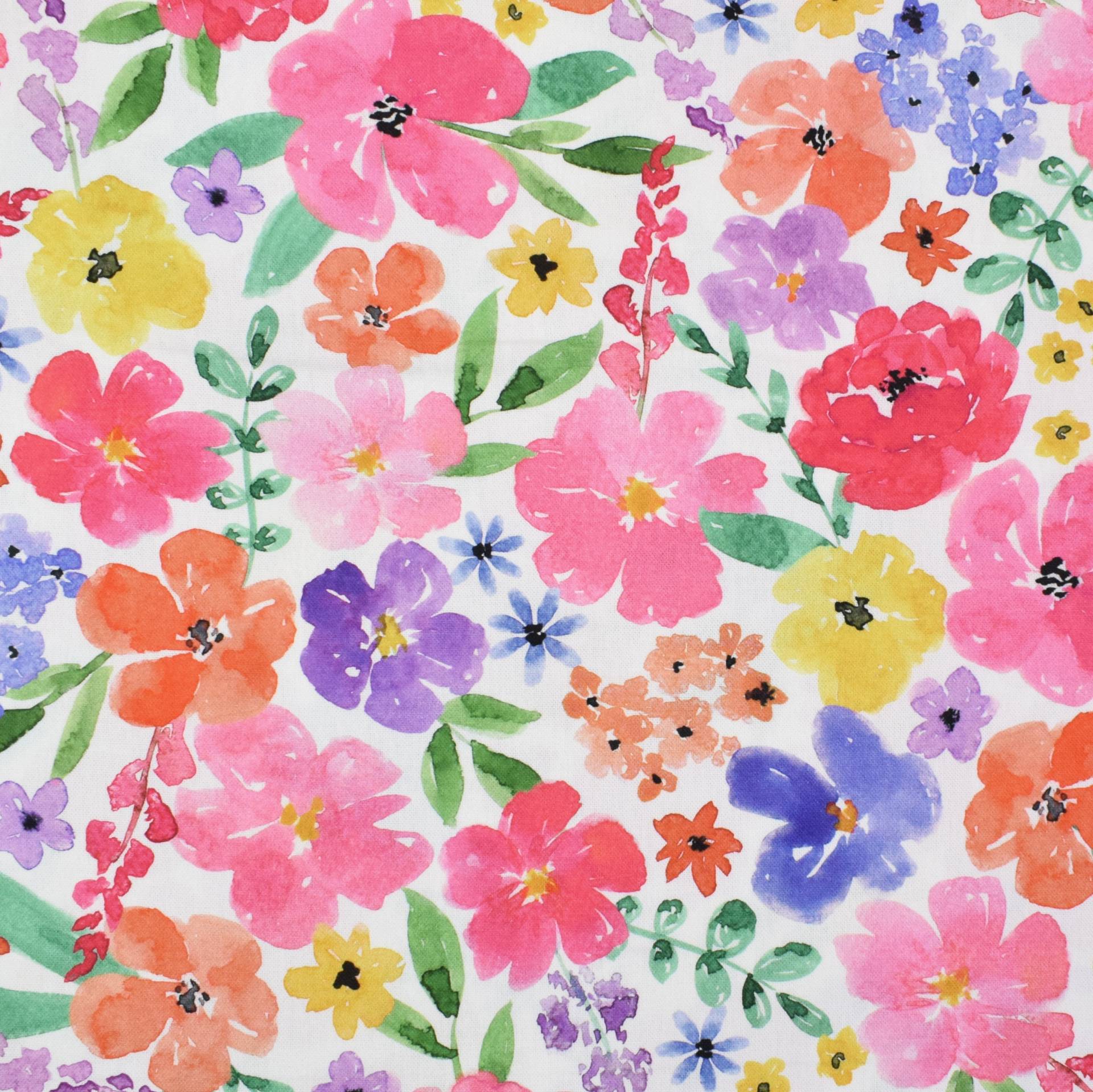 Dekostoff Halbpanama Floral Party, weiß von Stoffe Hemmers