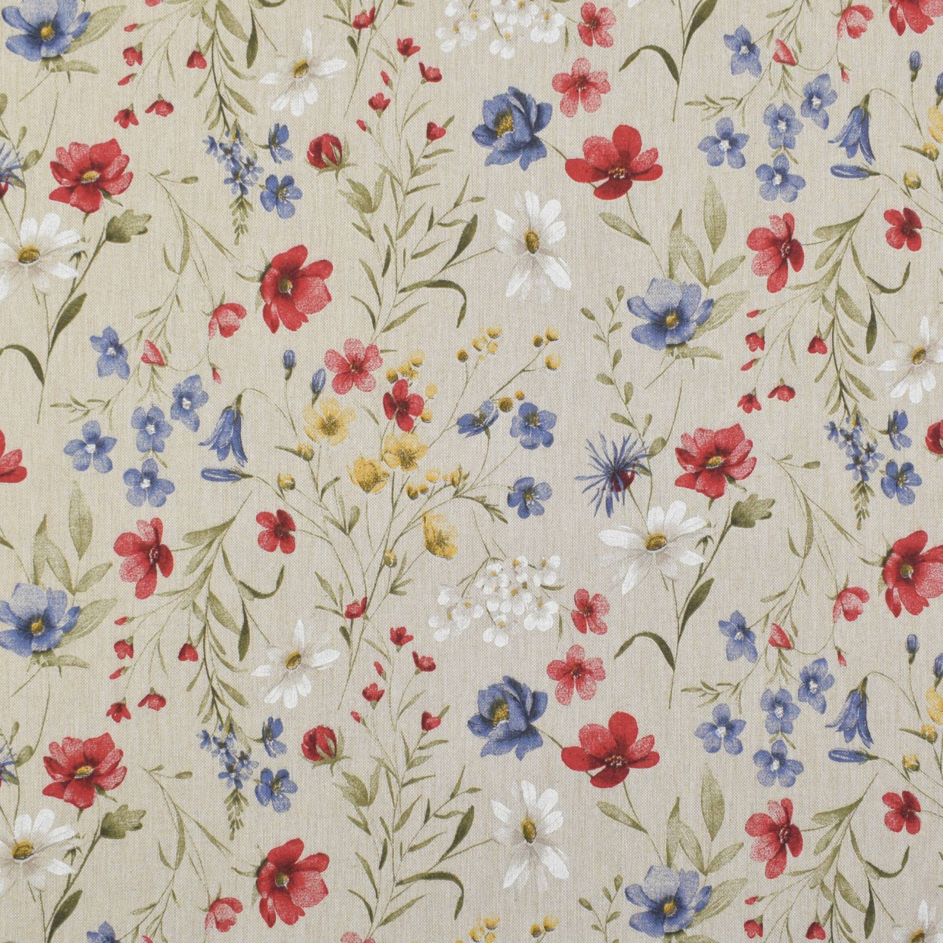 Dekostoff Halbpanama Flower Field, beige von Stoffe Hemmers