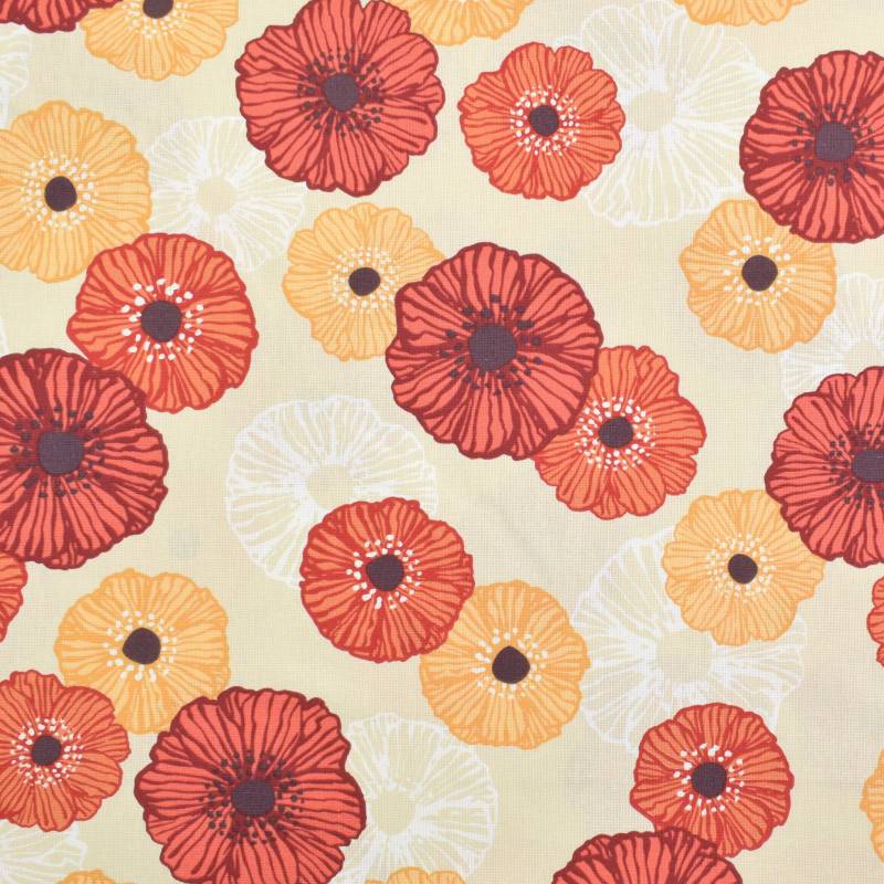 Dekostoff Halbpanama Flower Joy, hellgelb von Stoffe Hemmers