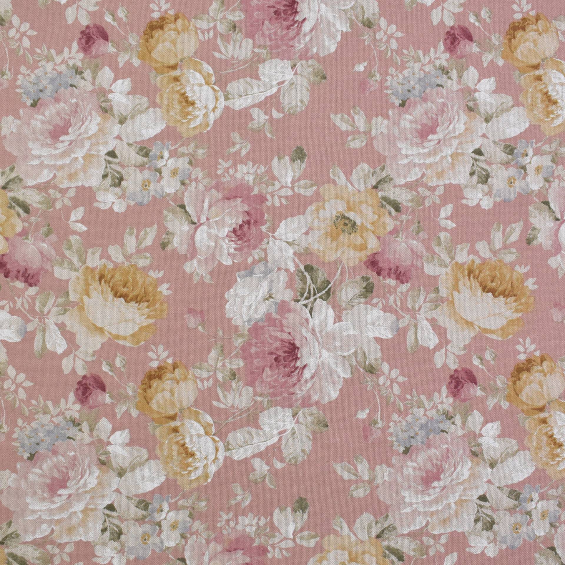 Dekostoff Halbpanama Flowers, altrosa von Stoffe Hemmers