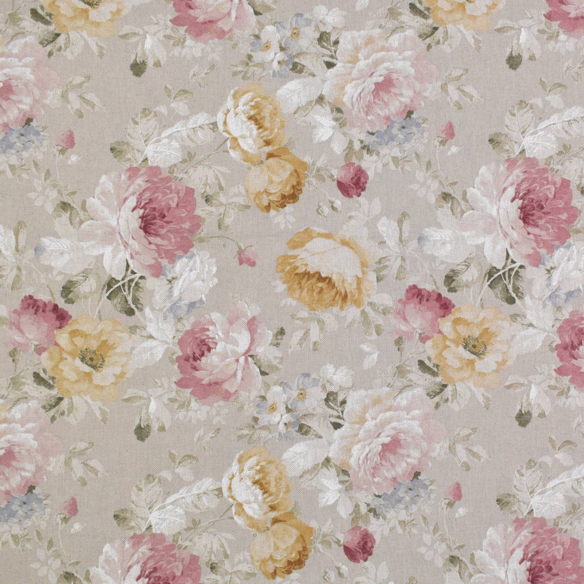 Dekostoff Halbpanama Flowers, beige von Stoffe Hemmers