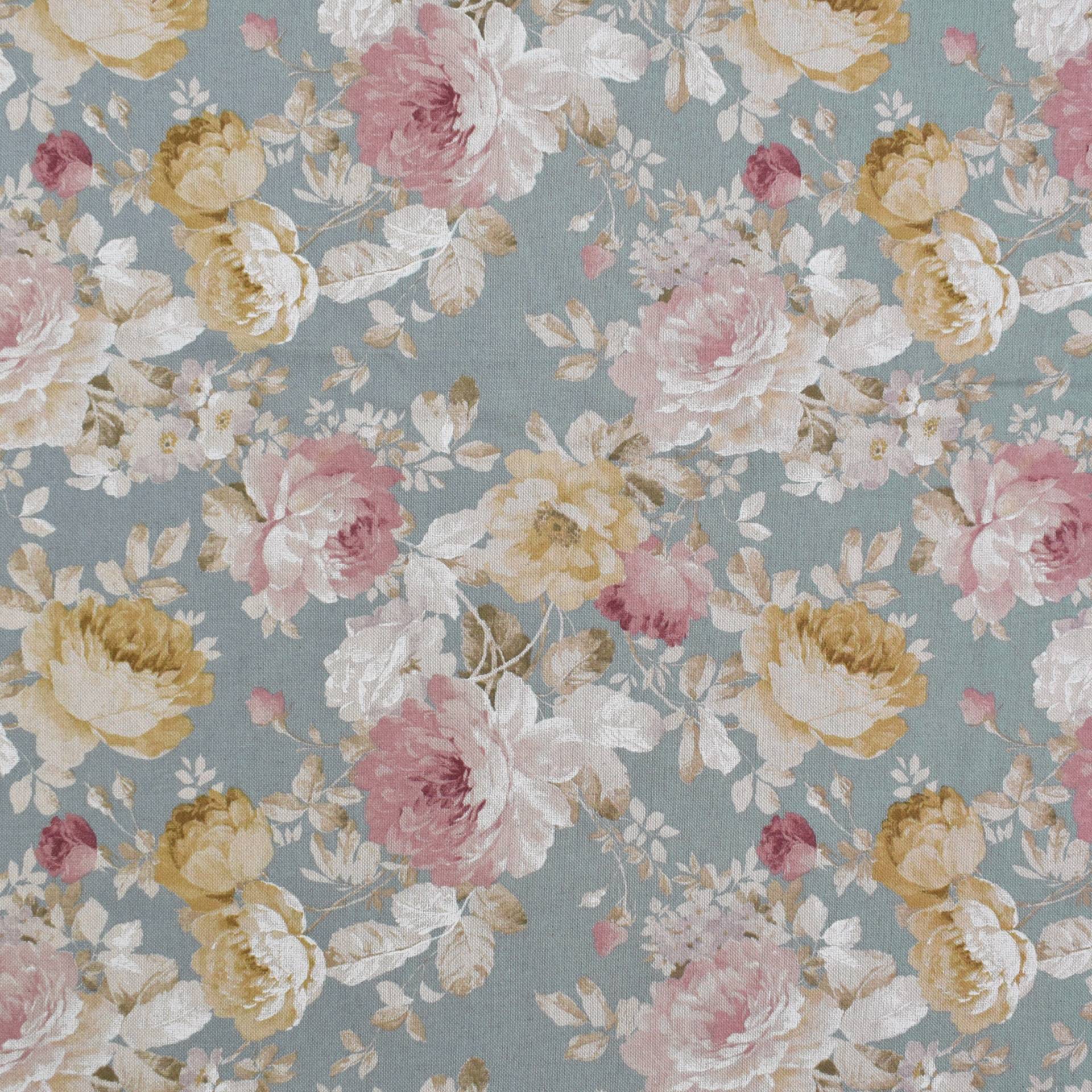 Dekostoff Halbpanama Flowers, blasspetrol von Stoffe Hemmers