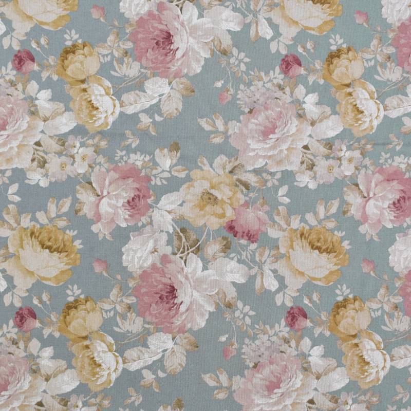 Dekostoff Halbpanama Flowers, blasspetrol von Stoffe Hemmers