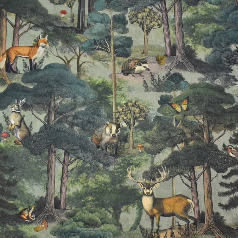 Dekostoff Halbpanama Forest Animals, dunkelgrün Dekostoff Halbpanama Forest Animals, dunkelgrün von Stoffe Hemmers