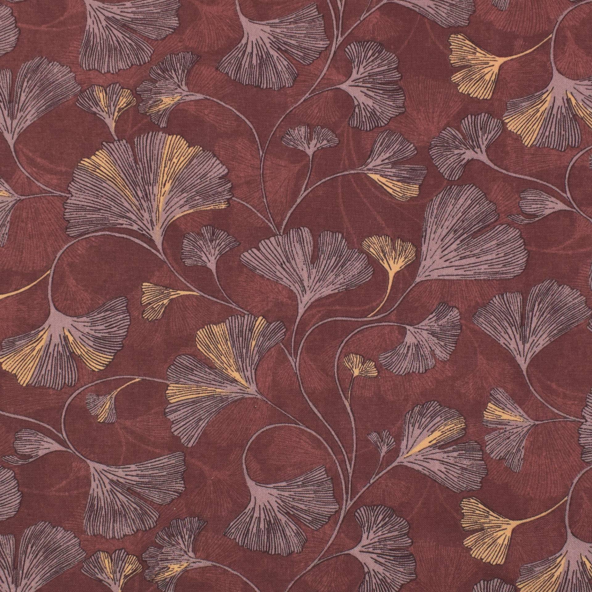 Dekostoff Halbpanama Ginkgo, bordeaux Dekostoff Halbpanama Ginkgo, bordeaux von Stoffe Hemmers