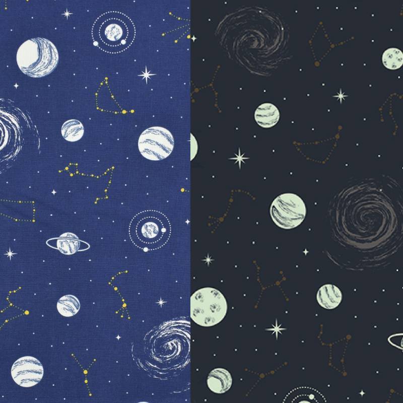 Dekostoff Halbpanama Glow in the Dark Sternenhimmel, blau von Stoffe Hemmers