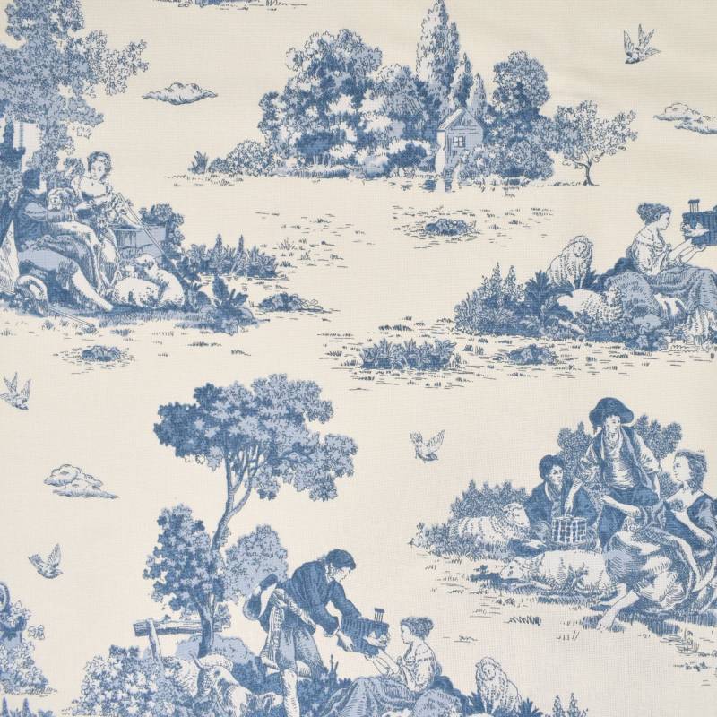 Dekostoff Halbpanama Toile de Jouy, wollweiss von Stoffe Hemmers