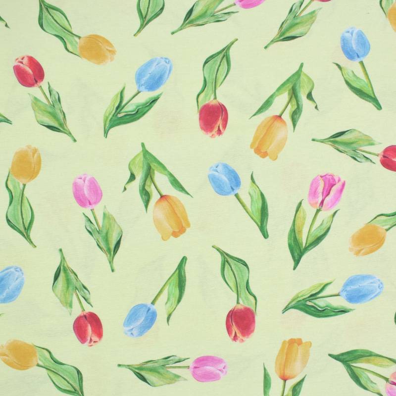Dekostoff Halbpanama Tulpen, hellgrün von Stoffe Hemmers
