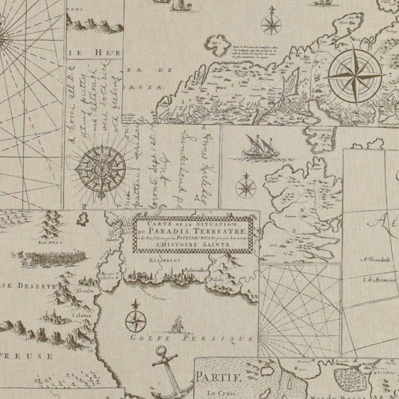 Dekostoff Halbpanama Vintage World Map von Stoffe Hemmers