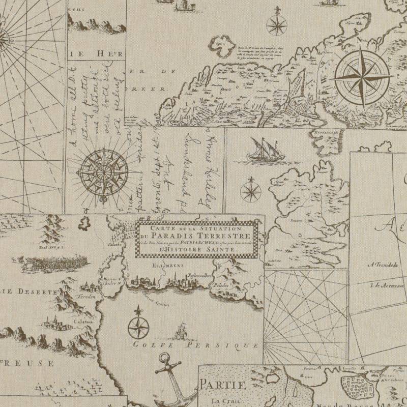 Dekostoff Halbpanama Vintage World Map Dekostoff Halbpanama Vintage World Map von Stoffe Hemmers