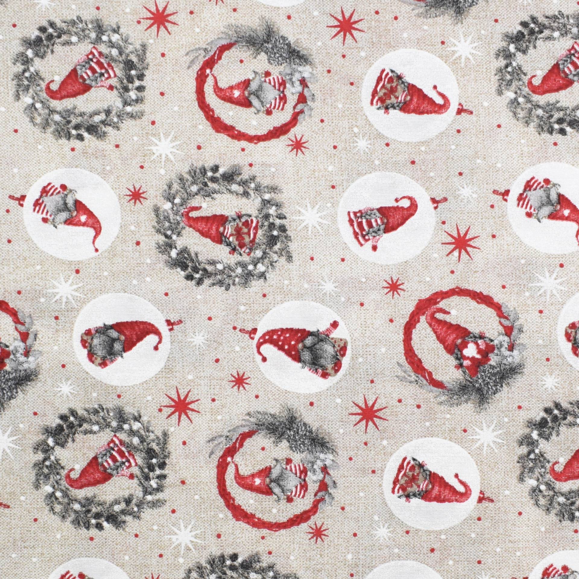 Dekostoff Ottoman Christmas Gnomes, beige von Stoffe Hemmers