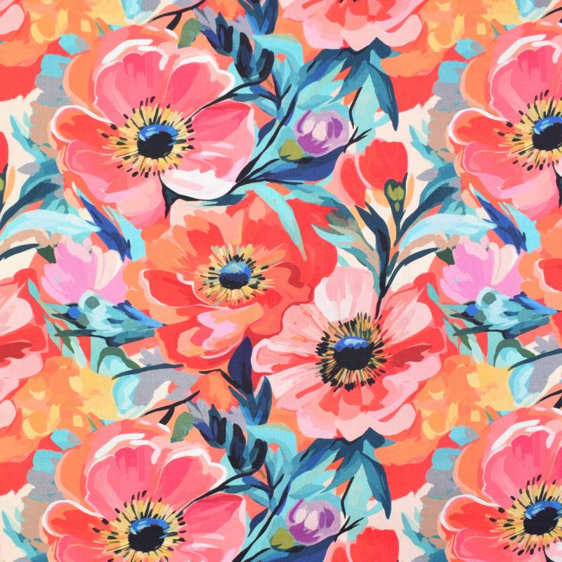 Dekostoff Panama Flower Love, multicolor von Stoffe Hemmers