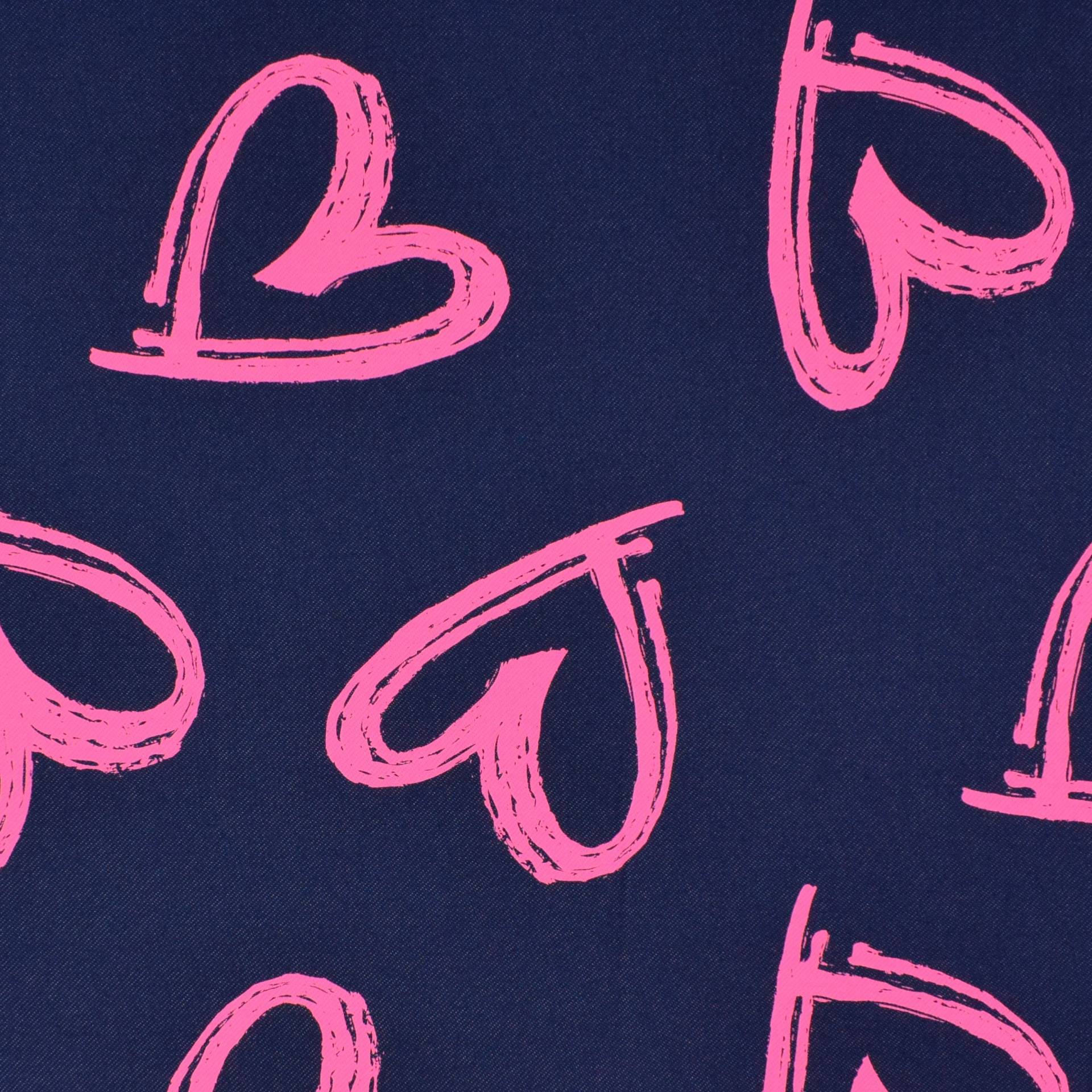 Denim Jersey Neon Hearts, dunkelblau von Stoffe Hemmers