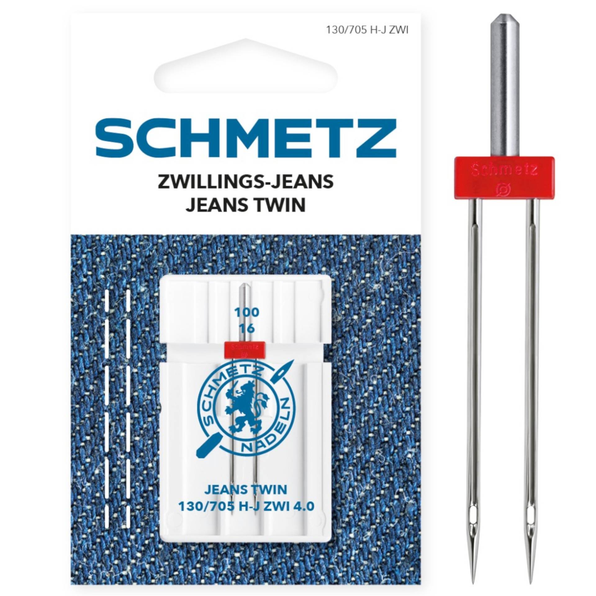 Schmetz Doppelnadel / Zwillingsnadel 130/705, Jeans 100/4,0 mm von Stoffe Hemmers