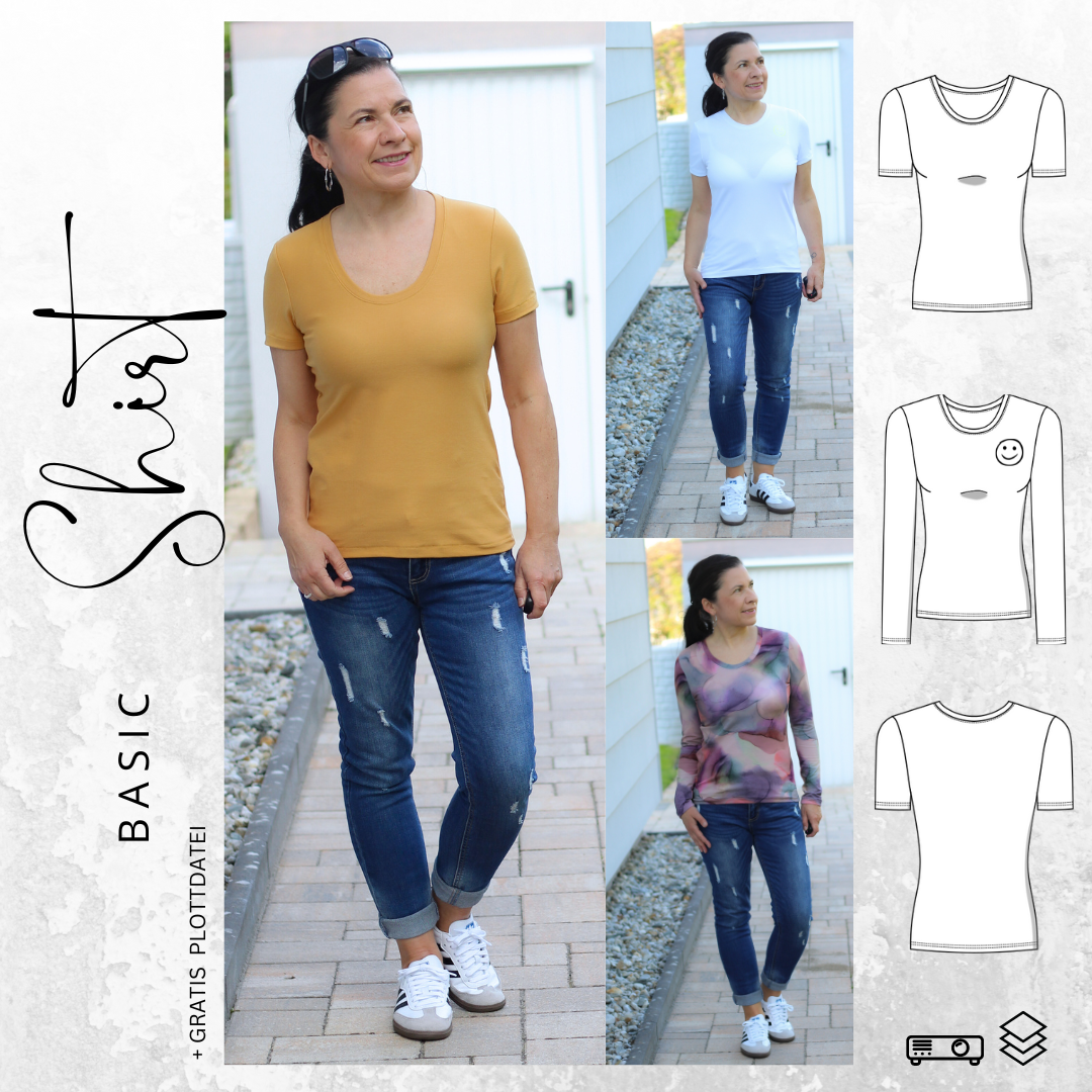E-Book drei eM's Basic-Shirt 1 + Plotterdatei Smile von Stoffe Hemmers
