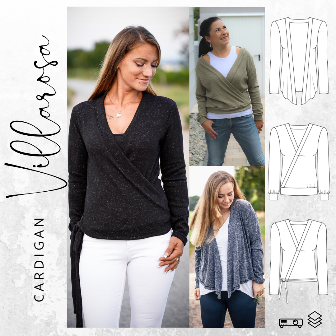 E-Book drei eM's Cardigan - Pullover Villarosa von Stoffe Hemmers