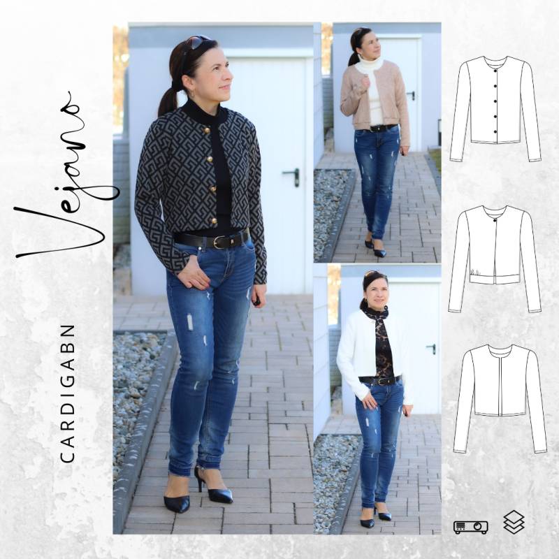 E-Book drei eM's Cardigan VEJANO Damen von Stoffe Hemmers