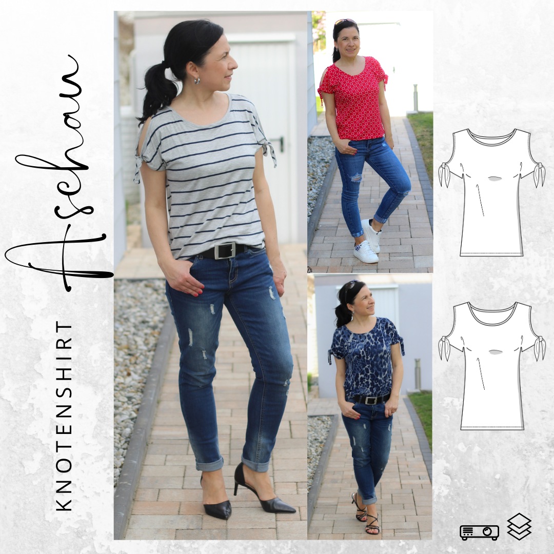 E-Book drei eM's Damen Knotenshirt ASCHAU von Stoffe Hemmers