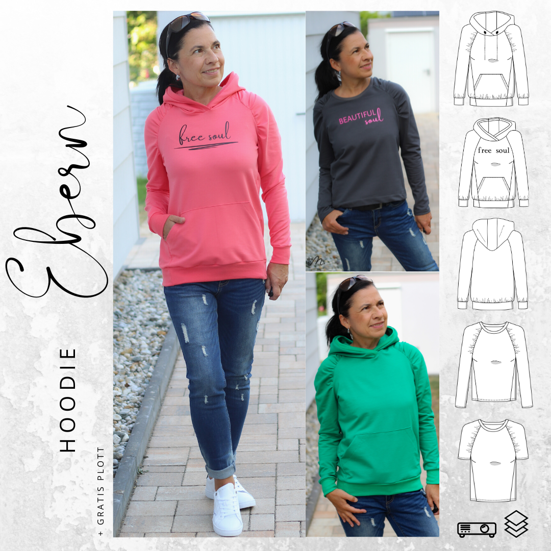 E-Book drei eM's Damenhoodie EBERN inkl. GratisPlott SOUL von Stoffe Hemmers