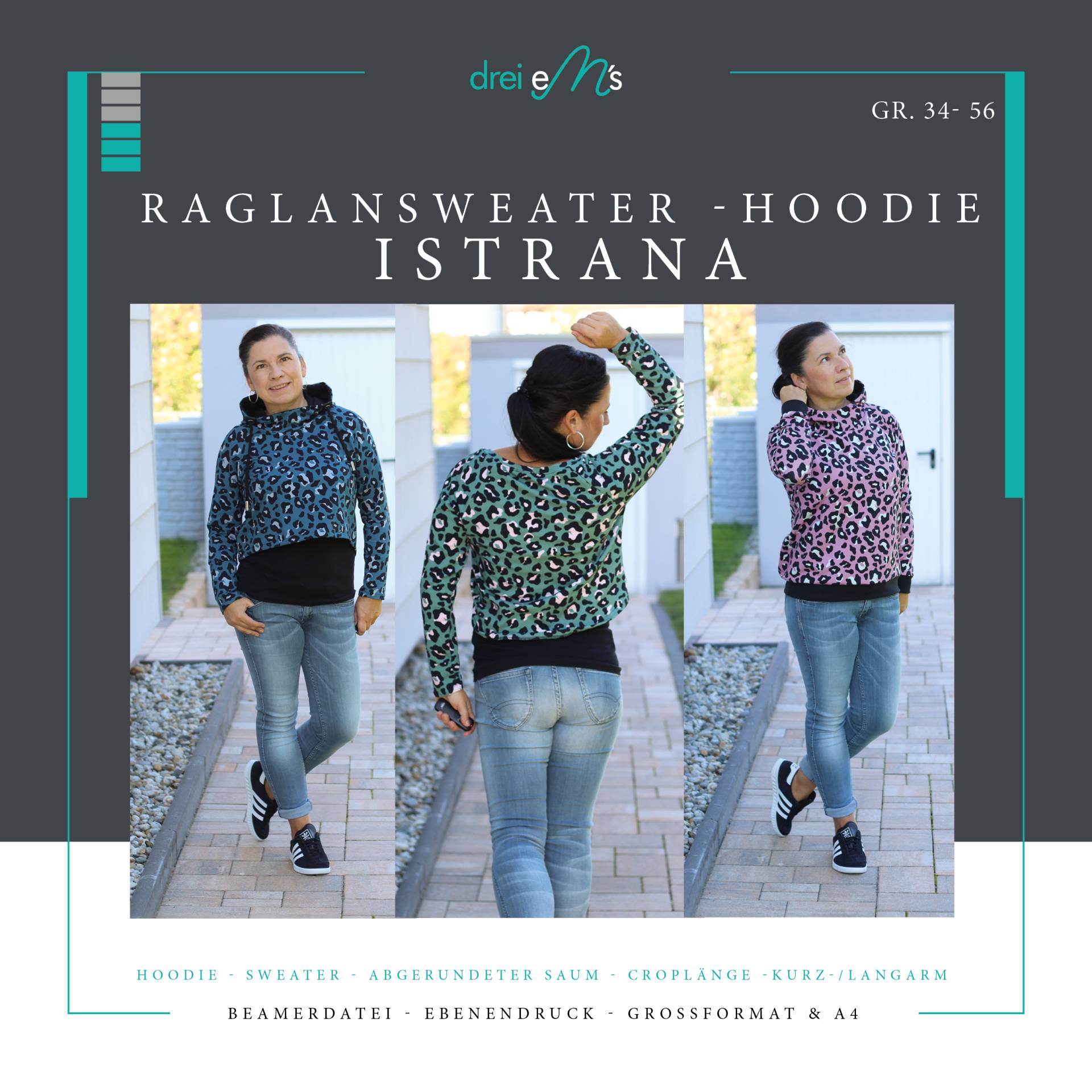 E-Book drei eM's Istrana Raglansweater / Hoodie E-Book drei eM's Istrana Raglansweater / Hoodie von Stoffe Hemmers