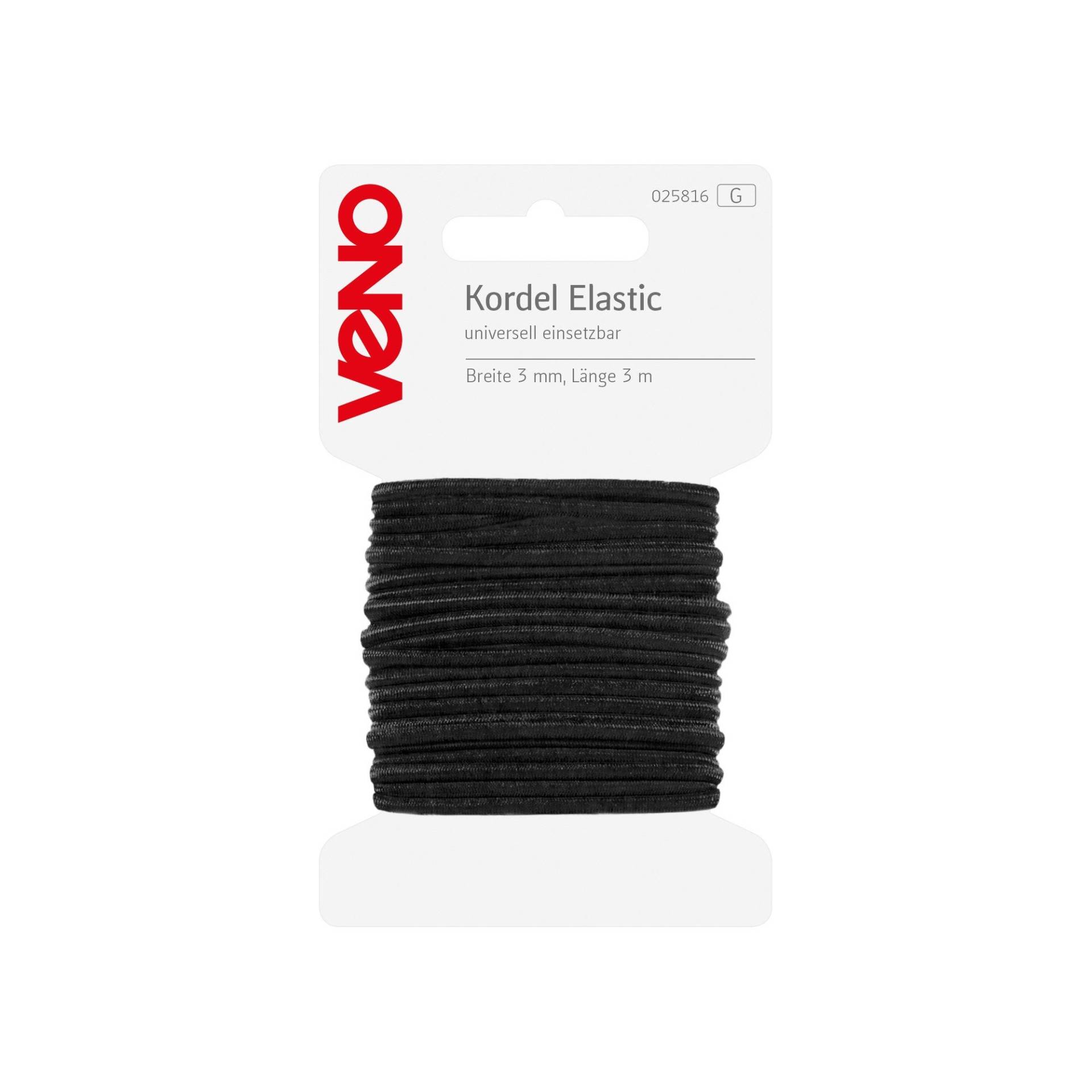 Elastic-Kordel 3 mm, 3 Meter, schwarz von Stoffe Hemmers