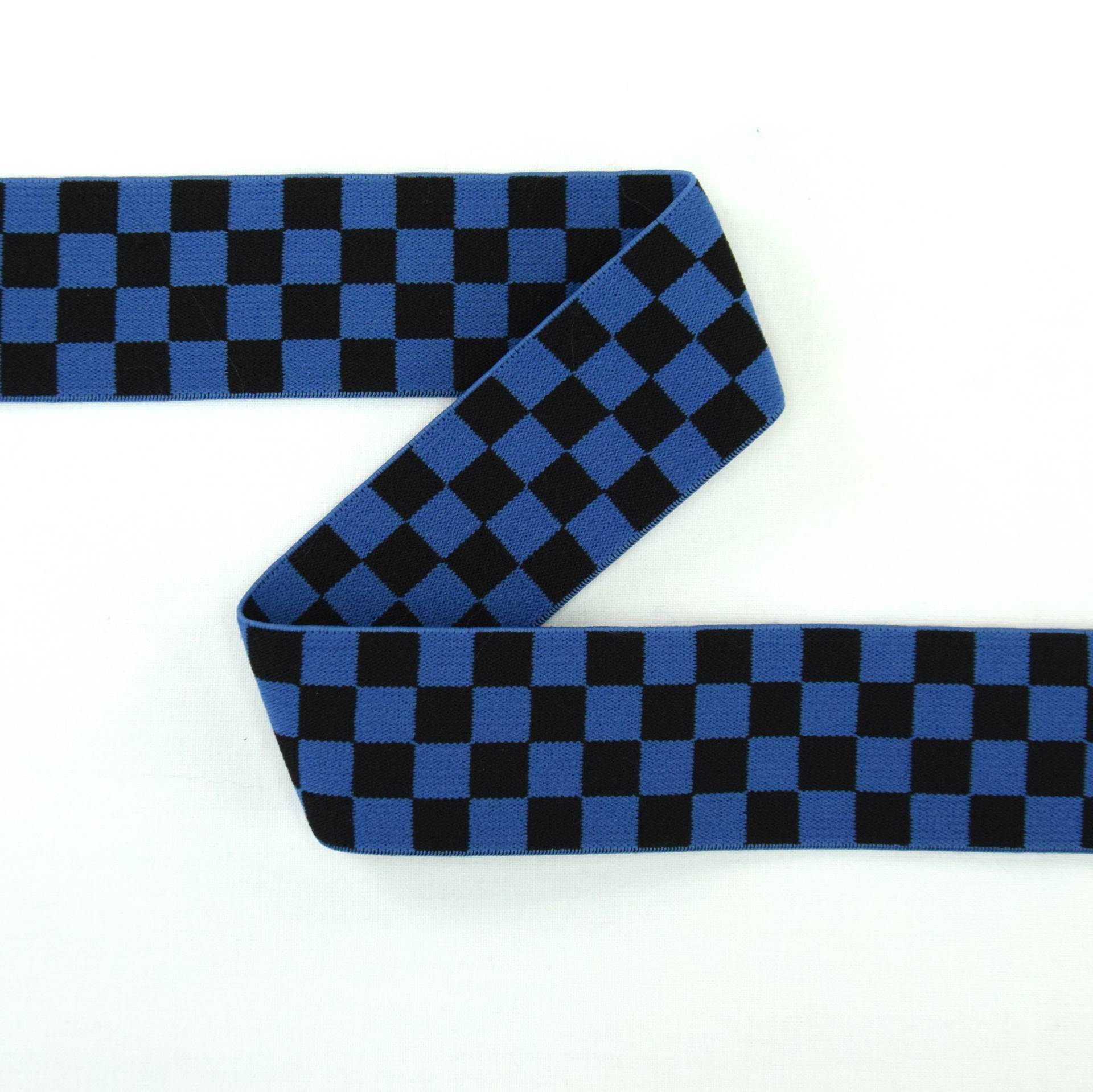 Elastikband Karo, blau von Stoffe Hemmers