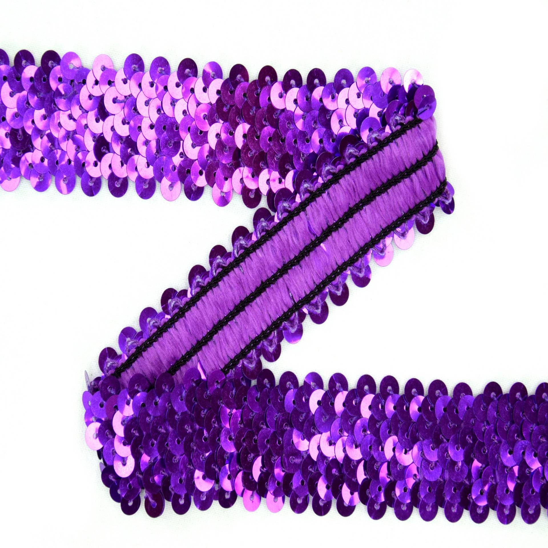 Elastische Paillettenborte 30 mm lila von Stoffe Hemmers