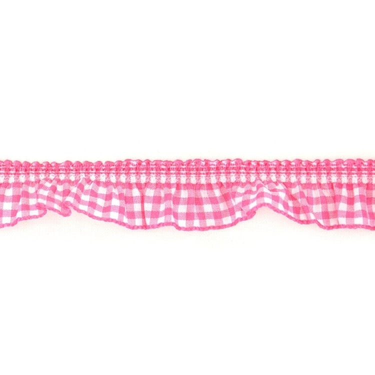 Elastische Rüsche Vichykaro, pink von Stoffe Hemmers