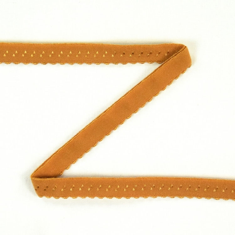 Elastisches Spitzen Einfassband mit Stickerei, cognac 12 mm von Stoffe Hemmers