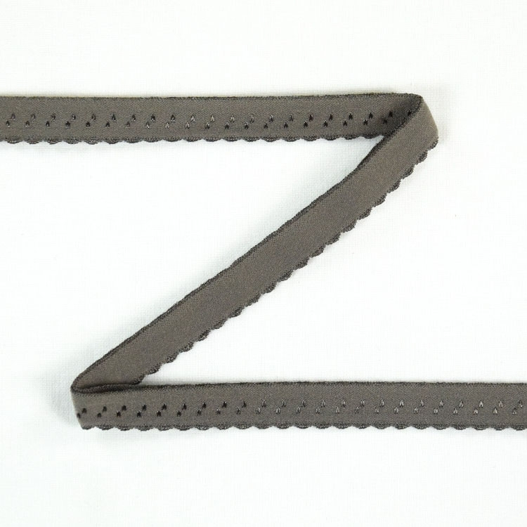 Elastisches Spitzen Einfassband mit Stickerei, dunkel taupe 12 mm von Stoffe Hemmers