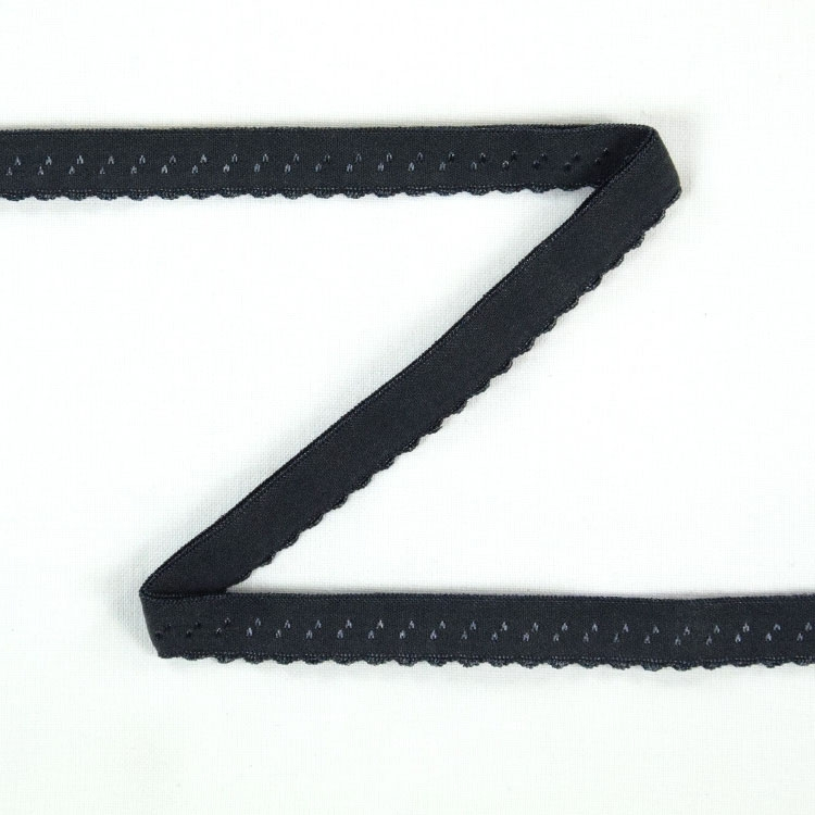 Elastisches Spitzen Einfassband mit Stickerei dunkelgrau 12 mm von Stoffe Hemmers